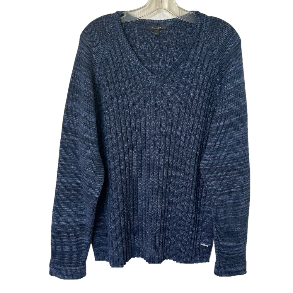 Codice Men’s Italy Merino Wool Blend Navy Blue V-Neck Chunky Knit Sweater XL